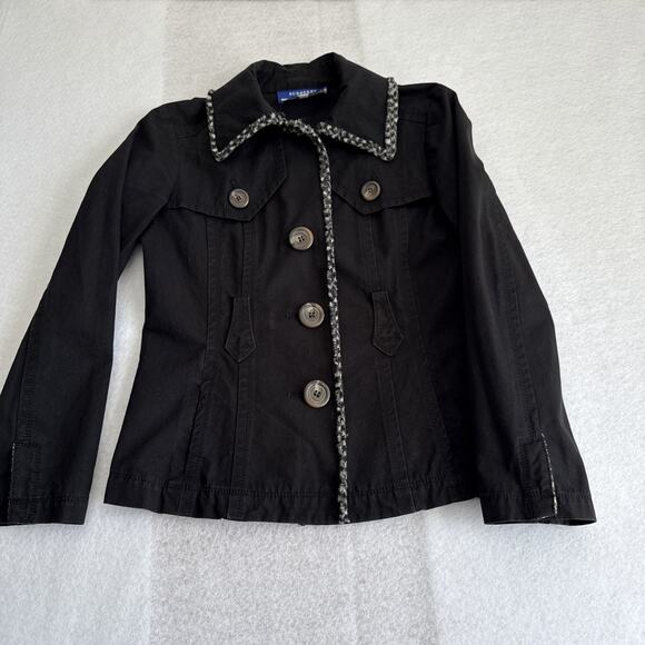 Burberry Blue Label Jacket. Black With Houndstooth Trim. Sz 38 - Picture 1 of 8